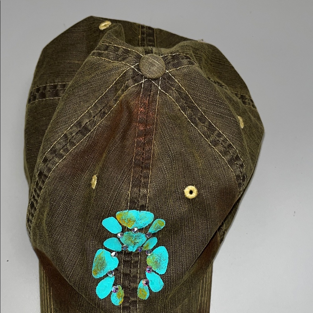 Source Unknown Distressed Brown Cap With Turquois… - image 4